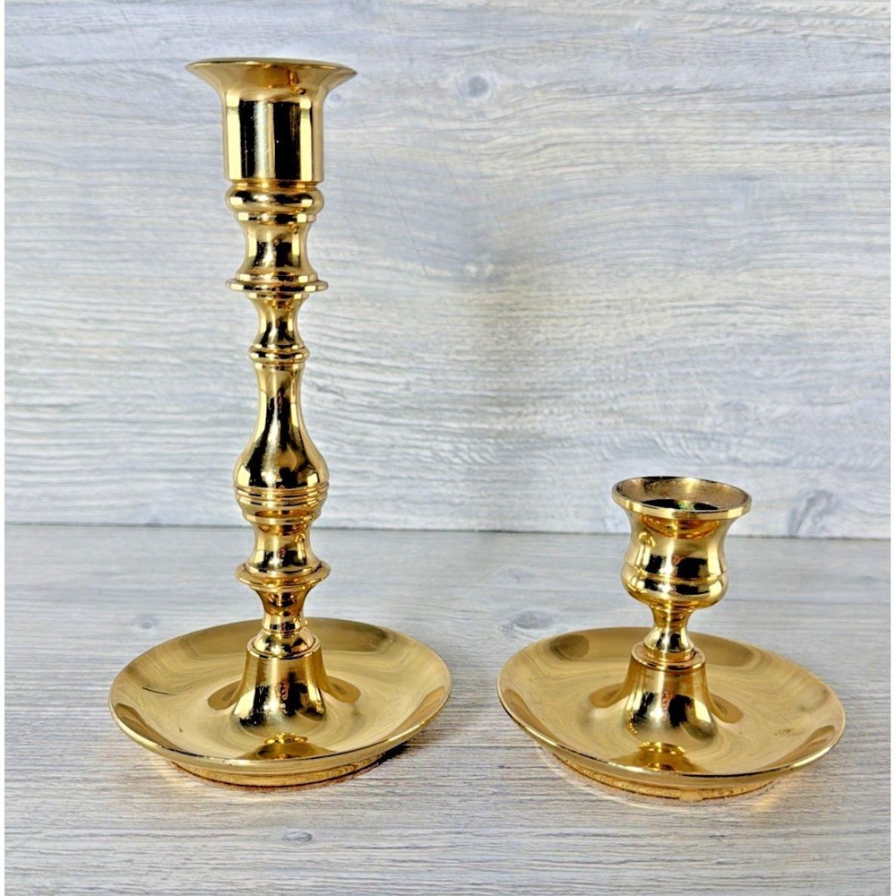 2 Baldwin Brass Candlestick 7" & 3" Pair Heavy Candle Holder Set USA Vtg 90's